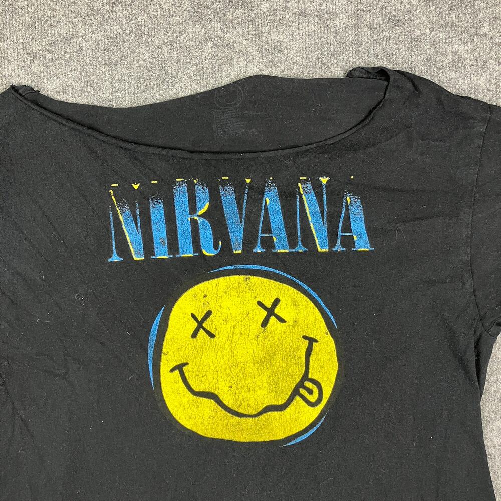 Nirvana T-Shirt Womens‎ XL Black Graphic Smiley Face Grunge Rock Band Tee